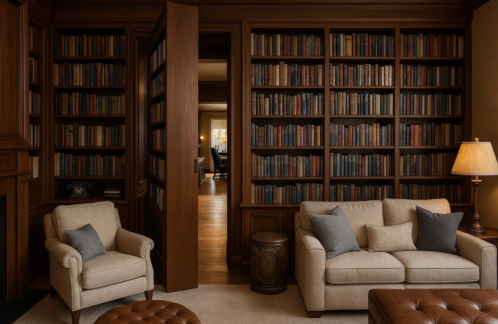 La stessa libreria realizzata, aperta sul passaggio segreto